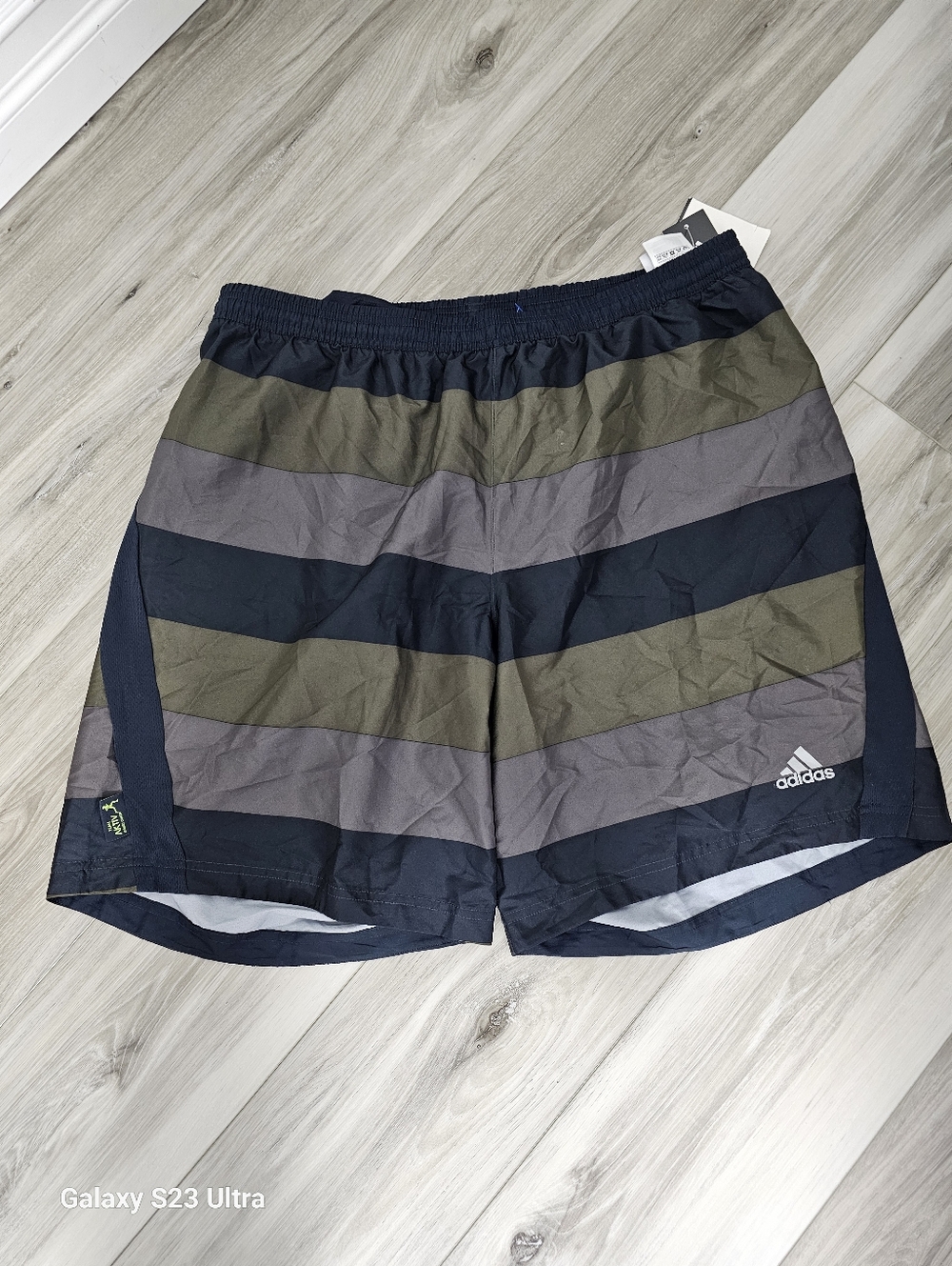adidas Striped Athletic Shorts in Navy, Olive & Gray Sz XL